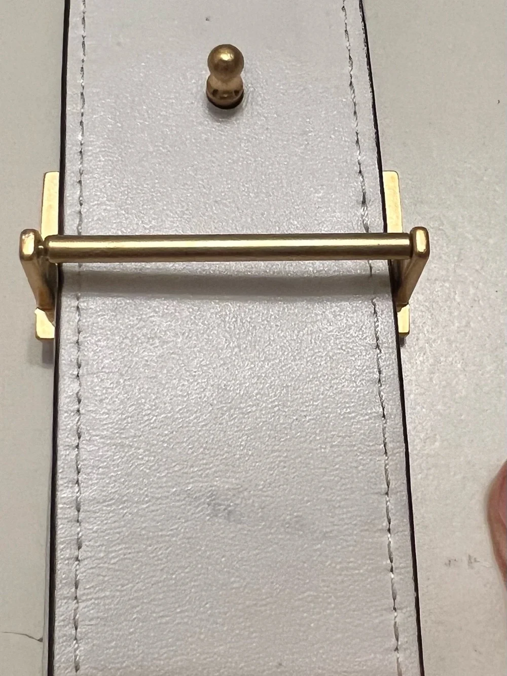 Tory Burch White Woven Leather Belt with Red & Blue Accents and Gold Logo Buckle